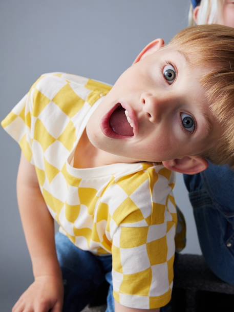 Short Sleeve Chequered T-Shirt for Boys printed white 