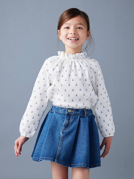 Pleated Denim Skirt, for Girls stone 