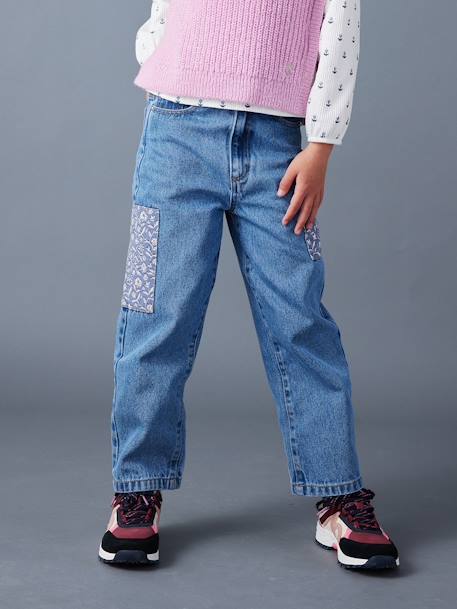 Loose-Fitting Jeans with Floral Patches, for Girls medium blue 