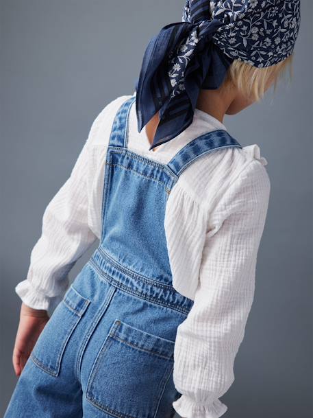 Wide Denim Dungarees with Contrasting Pockets, for Girls medium blue 