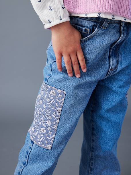 Loose-Fitting Jeans with Floral Patches, for Girls medium blue 