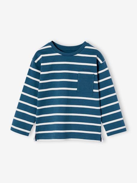 Striped Long Sleeve T-Shirt for Boys ecru+peacock blue 