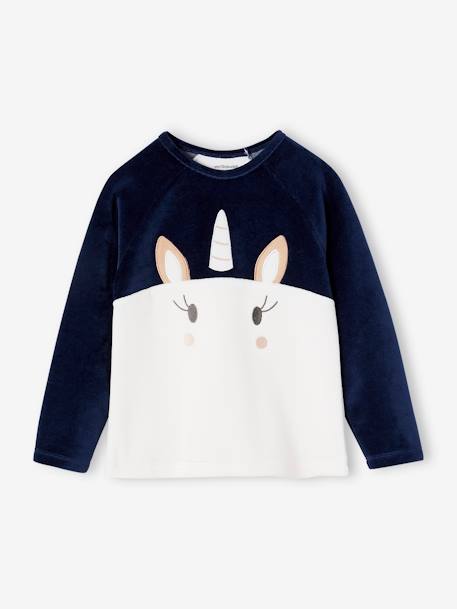 Unicorn Pyjamas in Velour for Girls navy blue 