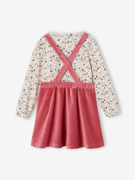 Corduroy Apron Dress & Top Ensemble for Girls green+rose 