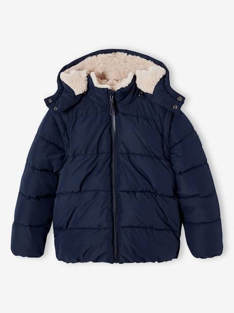 Convertible Padded Jacket with Removable Hood & Sleeves for Boys night blue 