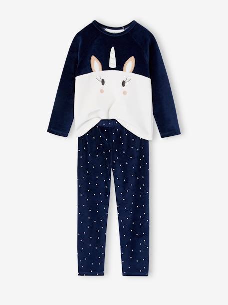 Unicorn Pyjamas in Velour for Girls navy blue 