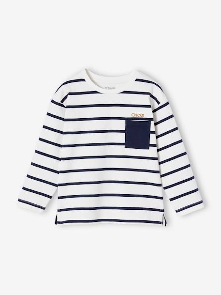 Striped Long Sleeve T-Shirt for Boys ecru+peacock blue 