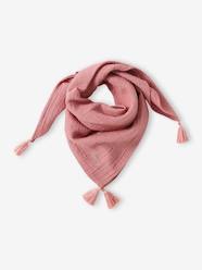 Girls-Plain Scarf in Organic Cotton with Tassels, for Girls