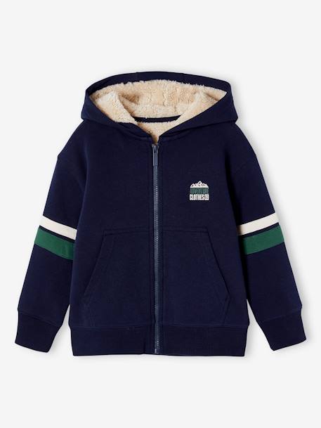 Hooded Jacket with Zip, Sherpa Lining, for Boys anthracite+green+navy blue 