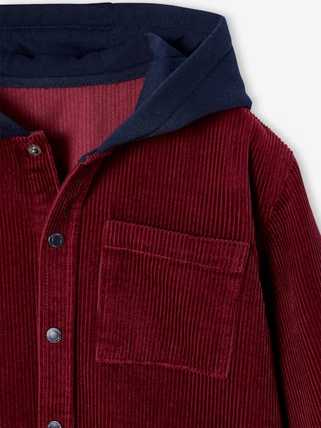 Corduroy Shirt with Fleece Hood, for Boys bordeaux red 