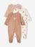 Pack of 3 Sleepsuits in Velour for Babies, BASICS camel+cappuccino+rosy 