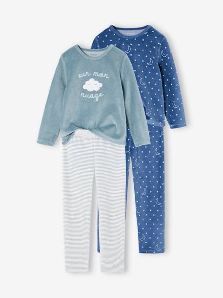 Pack of 2 'sur mon nuage' Velour Pyjamas for Girls aqua green 