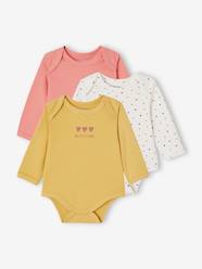 -Pack of 3 Heart Bodysuits with Long Sleeves + Cutaway Shoulders in Organic Cotton for Babies