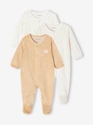 Baby-Pack of 3 Velour Sleepsuits, Special Opening for Newborns, for Babies