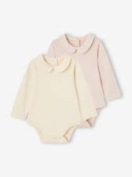 -Pack of 2 Organic Cotton Bodysuits with Dots in Relief, for Baby Girls