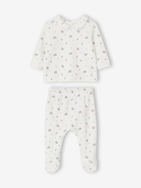 Floral Velour Pyjamas for Babies ecru 