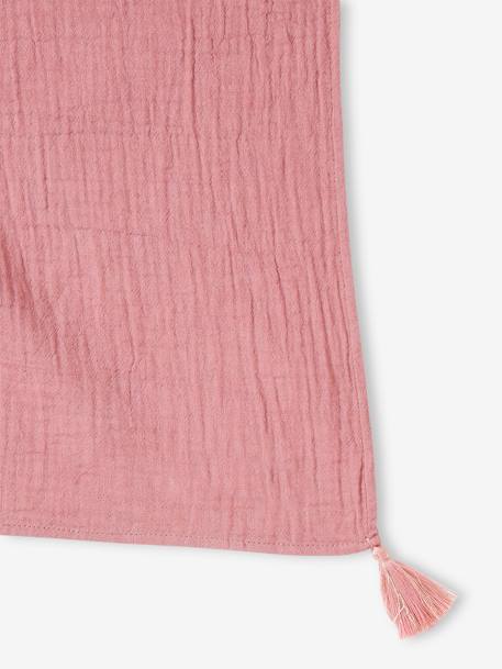 Plain Scarf in Organic Cotton with Tassels, for Girls blush+navy blue 