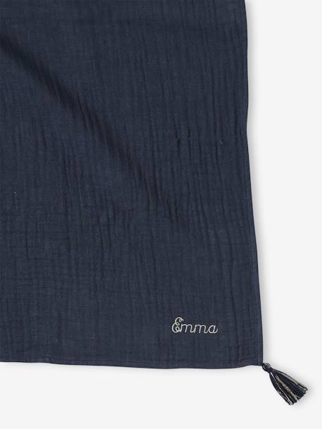 Plain Scarf in Organic Cotton with Tassels, for Girls blush+navy blue 