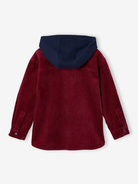 Corduroy Shirt with Fleece Hood, for Boys bordeaux red 