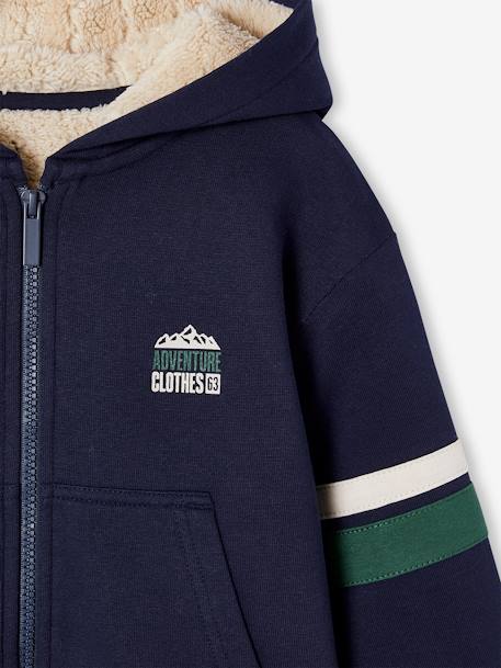 Hooded Jacket with Zip, Sherpa Lining, for Boys anthracite+green+navy blue 