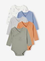 Baby-Bodysuits & Sleepsuits-Pack of 5 Long Sleeve Animals Bodies for Newborn Babies