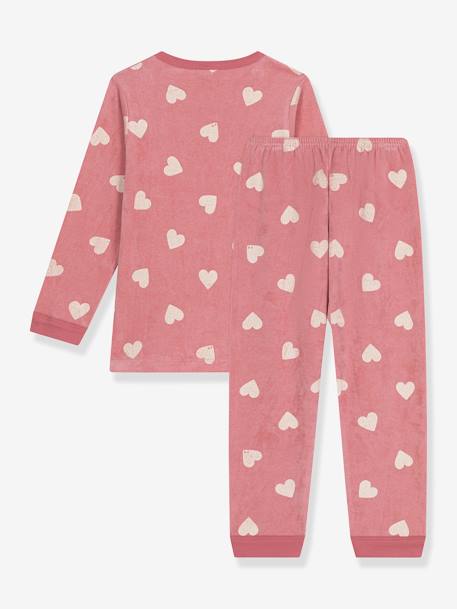 Long Sleeve Heart Pyjamas for Girls, by Petit Bateau dusky pink 