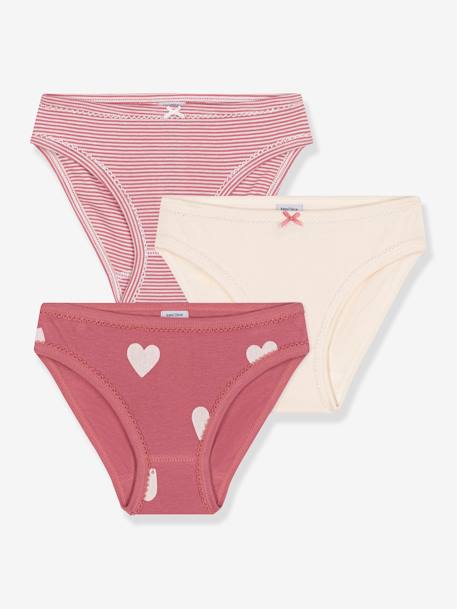 Pack of 3 cotton heart briefs for children PETIT BATEAU dusky pink 