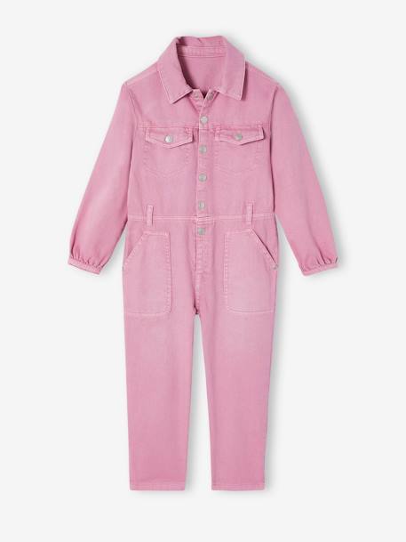 Long Jumpsuit in Garment-Dyed Fabric for Girls old rose 