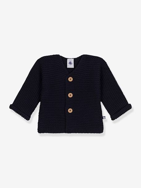 Garter Stitch Cardigan for Babies, in Organic Cotton, by Petit Bateau blue 