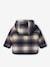 Chequered Hooded Coat in Woollen Fabric, Sherpa Lining, for Babies navy blue 