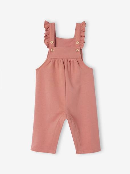 Fleece Dungarees, Ruffled Straps, Organic Cotton, for Babies old rose 