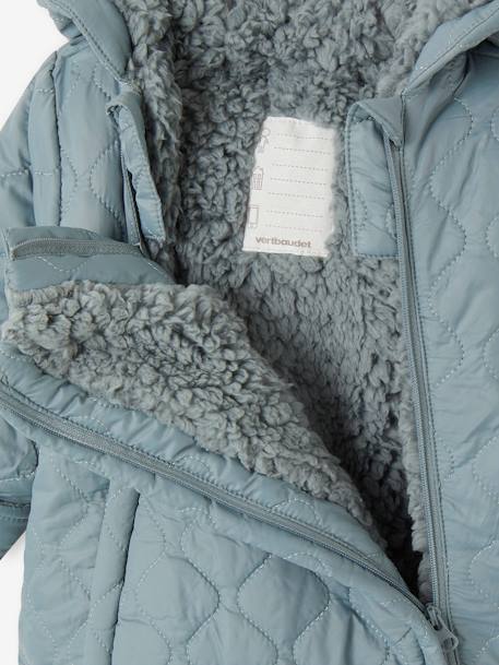 Padded Unisex Pramsuit, Sherpa Lining, for Babies peacock blue 