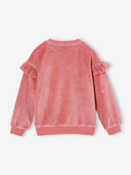 Velvet Sweatshirt with Ruffles & Cat Motif for Girls rose 