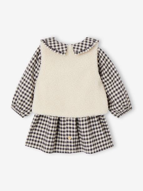 3-Piece Ensemble, Gingham Dress + Waistcoat + Headband for Babies chequered black 