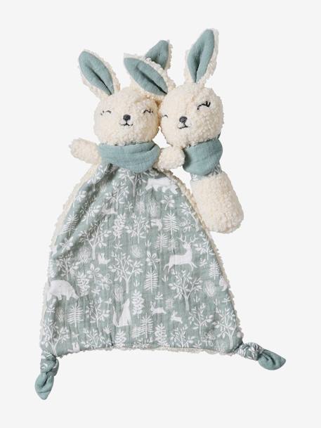 Comforter Rabbit + Rattle green+rose 