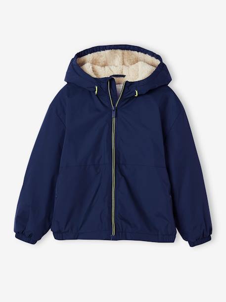 Windcheater with Sherpa-Lined Hood for Boys khaki+navy blue 