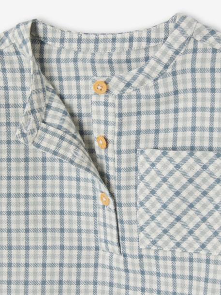 Chequered Shirt, Mandarin Collar, for Babies aqua green 