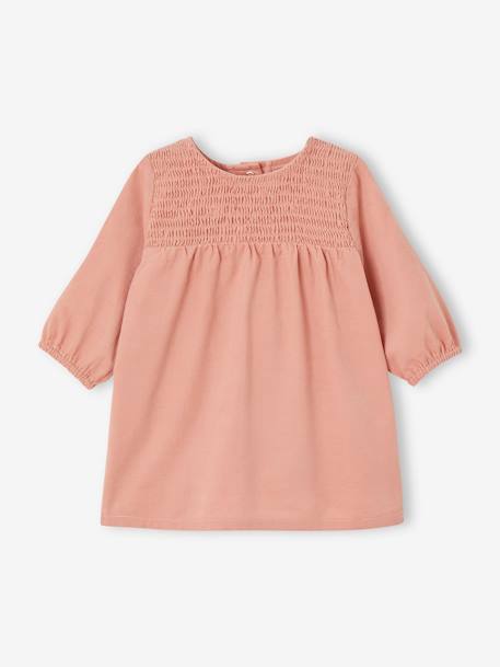 Needlecord Dress with Smocking & Removable Embroidered Collar for Babies rose 