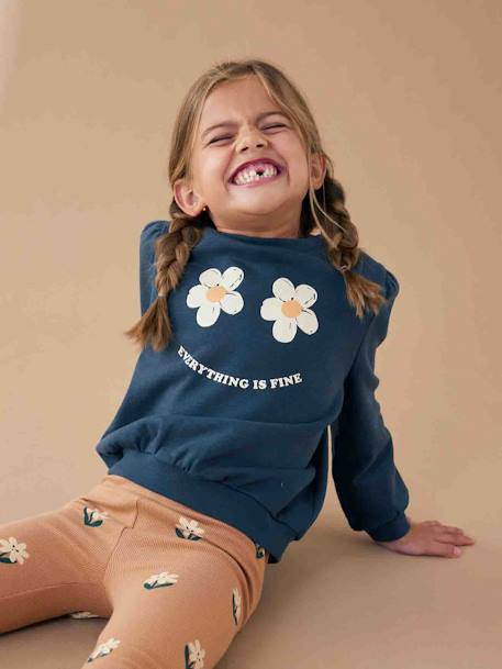 Sweatshirt + Printed Leggings Ensemble for Girls dusky pink+navy blue 