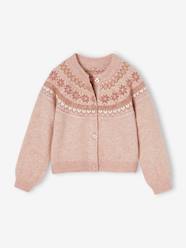 Girls-Cardigans, Jumpers & Sweatshirts-Cardigans-Fancy Jacquard Knit Cardigan in Shimmery Yarn for Girls