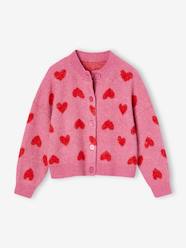 Girls-Cardigans, Jumpers & Sweatshirts-Cardigans-Cardigan with Jacquard Knit Hearts for Girls