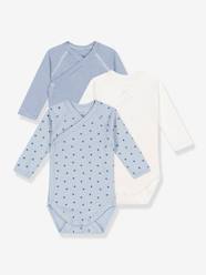 Baby-Bodysuits & Sleepsuits-Pack of 3 Long Sleeve Wrap-over Bodysuits by Petit Bateau