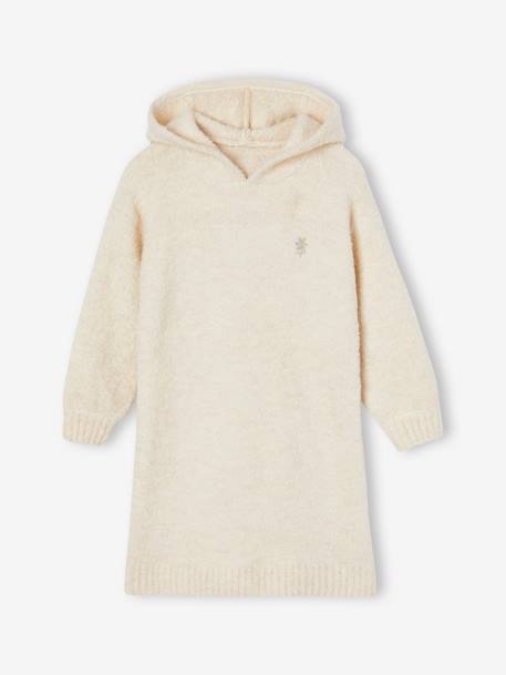 Hooded Fancy Knit Dress for Girls ecru 