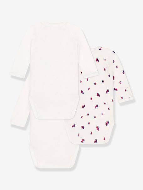 Pack of 3 long-sleeved crossover bodysuits in baby cotton white 