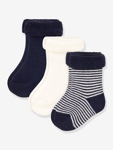 Pack of 3 Pairs of Knitted Socks for Babies, by PETIT BATEAU striped navy blue 