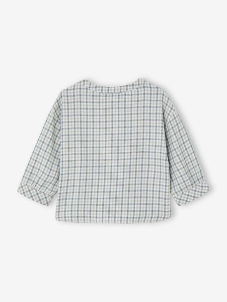 Chequered Shirt, Mandarin Collar, for Babies aqua green 