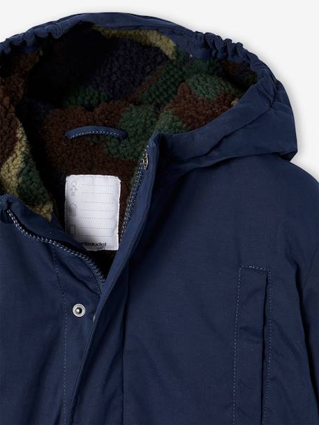 Hooded Parka Lined in Camouflage Print Sherpa, for Boys night blue 