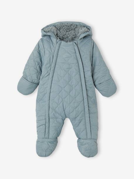 Padded Unisex Pramsuit, Sherpa Lining, for Babies peacock blue 