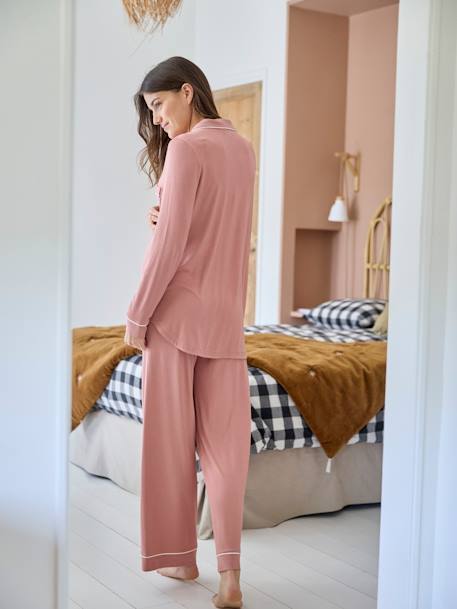 Plain Pyjamas Set for Maternity dusky pink+ocean blue 