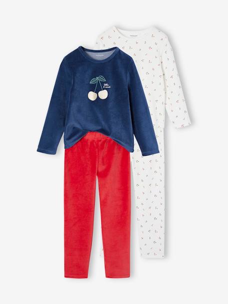 Pack of 2 'Cherry' Pyjamas in Velour for Girls navy blue 